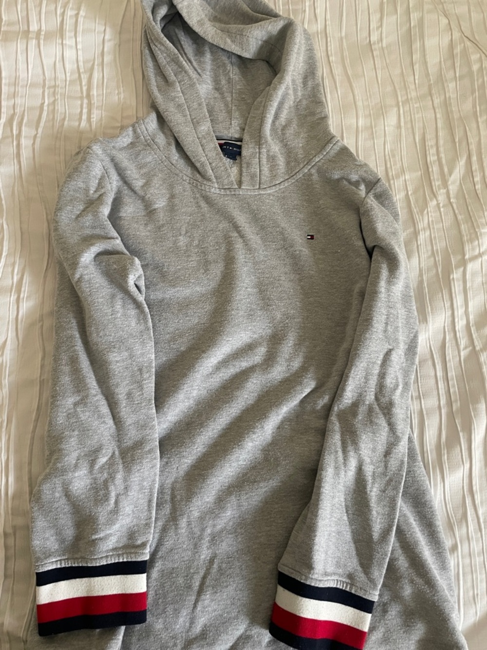 Tommy Hilfiger Light Gray Hoodie with Signature Stripe Cuffs